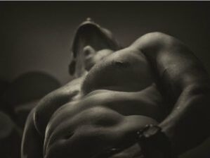 Naked man who has increased gel penis